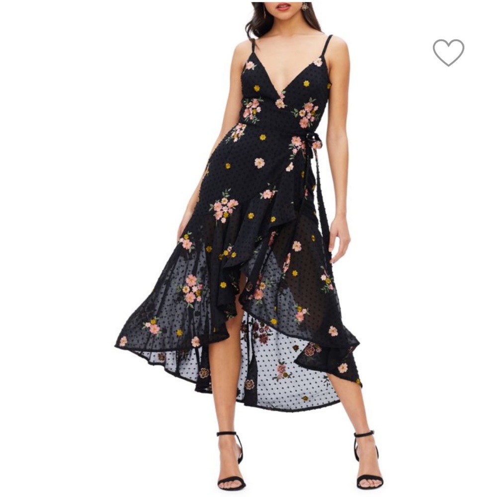 Dress the Population Delphine High Low Swiss Dot Floral Wrap Dress Sz XXS